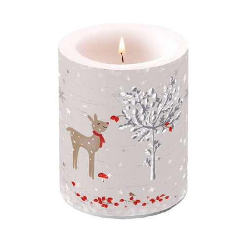 Illatos gyertya szarvas mintával, téli dizájnnal, 12x10cm