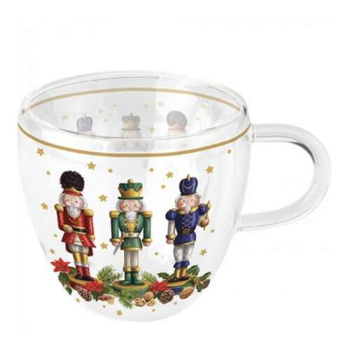 AMB.34418090 Bearded Nutcracker duplafalú borosilikát üvegcsésze karácsonyi mintával, 0,25L