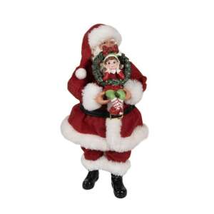 Mikulás figura manóval és koszorúval, karácsonyi dekoráció, 28cm - Szezonális dekoráció
