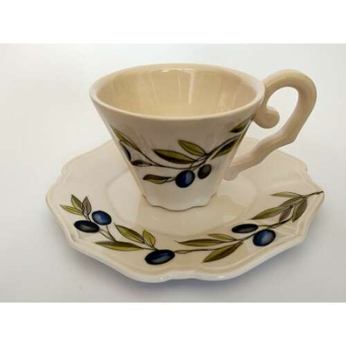 Olajág teáscsésze és alj, kézzel festett kerámia, 0,3l
