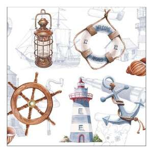 Welcome Aboard tengeri témájú papírszalvéta, 20 darabos, 33x33cm - Szalvéta