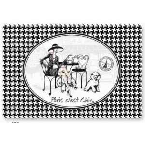 R2S.350CHIC Paris C'Est Chic műanyag tányéralátét, 45x30cm, fekete-fehér kockás mintával és párizsi dizájnnal - Tányéralátét