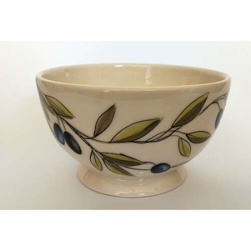 Olajágú kerámia tál, kézzel festett, 0,6l