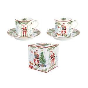 Joyful Santa karácsonyi eszpresszó csésze és alátét szett, 2 darabos, porcelán, dobozban - Tálalás