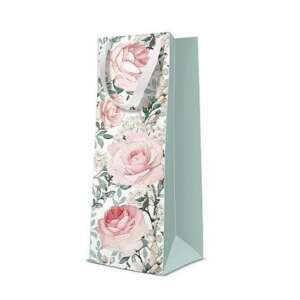 Gyönyörű Rózsák ajándék táska boros üvegekhez, 12x37x10cm, rózsaszín rózsás virágmintás - Művészet & Hobbi