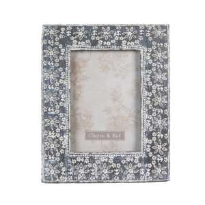 Szürke képkeret fehér virágmintával, 10x15cm, Clayre & Eef márkájú - Képkeret