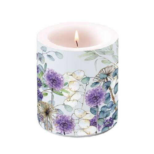 Lunaria Green illatú gyertya virágmintával, 10x10cm