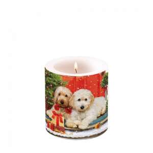 Dogs at the door illatos gyertya karácsonyi témával, két kutyával és karácsonyfával - Ambiente