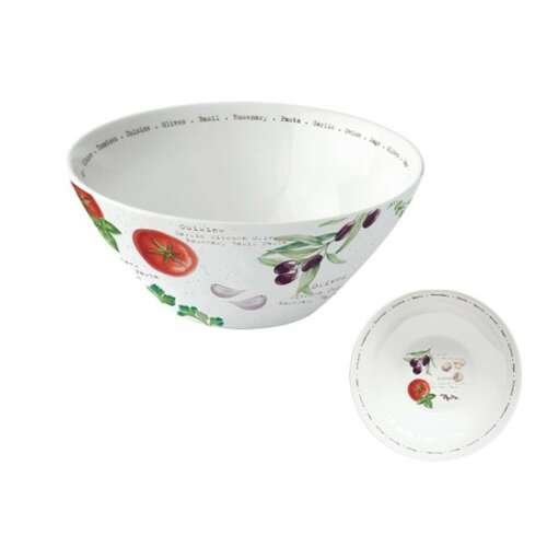 Porcelán tál paradicsom, oliva és fokhagyma mintával, 22,5cm, Home & Kitchen