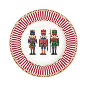 Porcelán desszerttányér dióhéj törővel, 19cm, piros és arany csíkos mintával - Easy Life Design