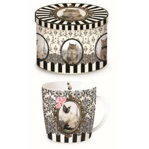 Barocco Cats porcelánbögre macskás mintával, 250ml, fémdobozban - Nonbrand Bögre