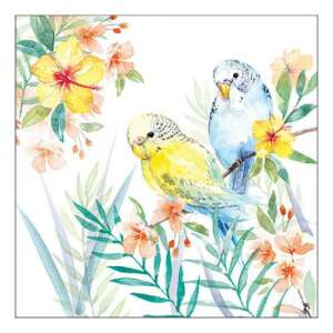 Budgies Couple papírszalvéta virágmintával, 33x33cm, 20 darabos - Szalvéta