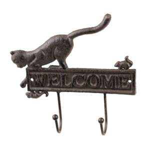 CLEEF.6Y5318 Öntöttvas Welcome fogas macskával,22x5x20cm 80618926 - Fogas