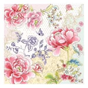 R2S.414CHI Chinoiserie virágmintás papírszalvéta, 20 darabos - Háztartási papírtermék
