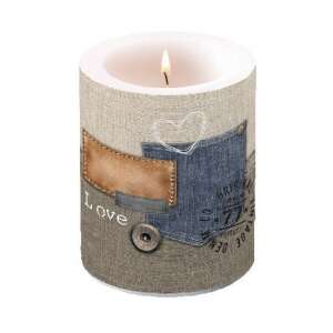 AMB.19111445 Original Denim illatos gyertya farmer és lenvászon mintával, szívvel és "Love" felirattal - Lakberendezés