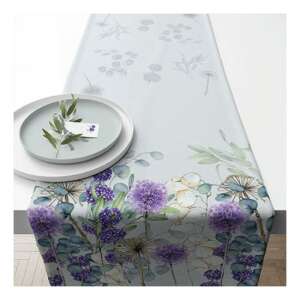Lunaria Green asztali futó, 40x150cm, 100% pamut, virágos mintával - Ambiente