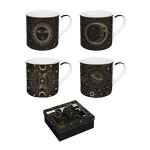 4 db-os Atmosphere Celestial porcelán bögre szett, 300ml-es, arany színű égi motívumokkal fekete alapon - Bögre