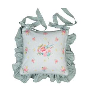 CLEEF Vidám Madár 40x40cm pamut párnahuzat virágmintával és zöld fodrokkal - Clayre & Eef