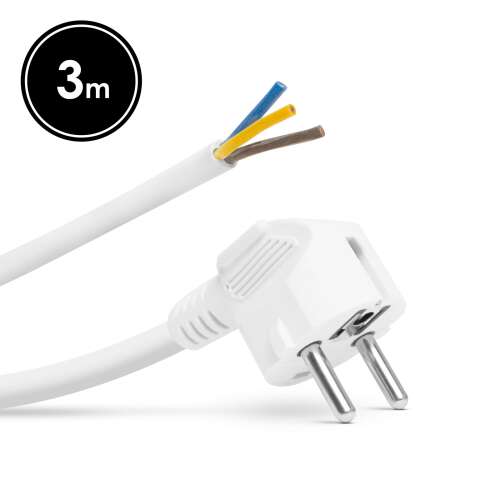 3 meter white power cord with plug, grounded, 3 x 1.5 mm²