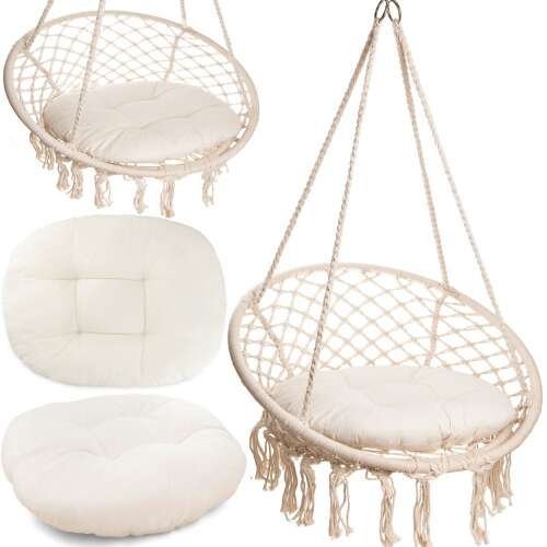 Sternhoff hanging chair with cushion, beige, macrame, bohemian style, indoor outdoor, garden, patio, balcony, relaxation, swing chair