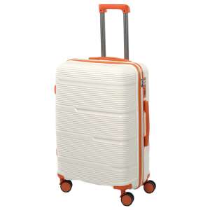 Valiză de cabină Dollcini Világjáró 20 inch, albă cu accente portocalii, 4 roți, mâner retractabil - Dollcini Valize