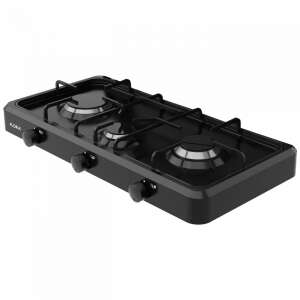 Floria 3 burner gas cooker, black, ZLN7138, angled view - Cooktop and Stove