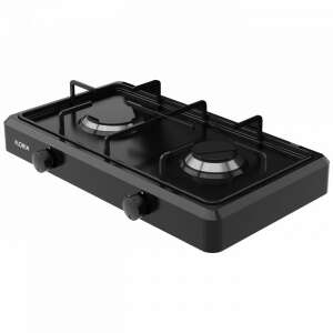 Plynový varič Floria s 2 horákmi, čierny, ZLN7128, šikmý pohľad - Varné dosky