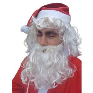 Mikulás szakáll és paróka jelmezhez, fehér göndör szakáll és paróka, karácsonyi jelmez kiegészítő - Mikulás jelmez