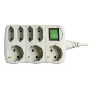 EMOS 7 aljzatú hosszabbító kábel kapcsolóval, 1,5 m hosszú, szürke, PVC - EMOS Hosszabbító