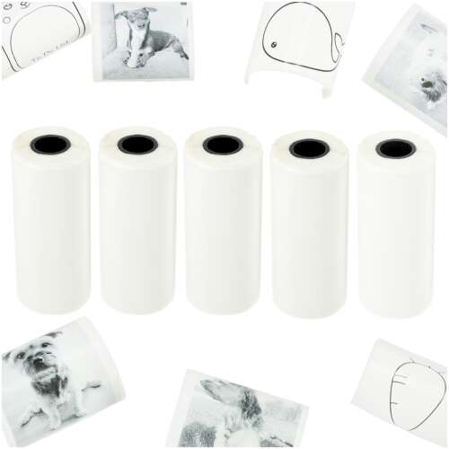 Selbstklebendes Papierrollen-Set für Mini-Thermodrucker, 5,7cm x 4,5m - 5 Stück, Weiß