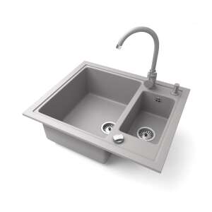 NERO Arriva gránit mosogató két medencével, szürke színben - Építkezés & Felújítás