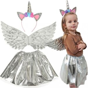 Ikonka Unicorn Costume for 3 year olds - includes skirt, wings, and headband with horn, worn by a child - Costume for Kid