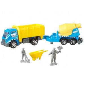 Matchbox Hitch & Haul Construction Zone játék teherautó szett pótkocsival, 2 építőmunkás és betonkeverő - Mattel