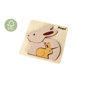 Magni fa nyuszi puzzle kisgyermekeknek, anya nyuszi és baba nyuszi figurával. Fenntartható FSC tanúsítvánnyal ellátott fából készült. - Magni