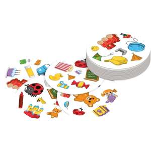 Dobble Kids játék kártyák, színes állatokkal és tárgyakkal illusztrálva - Kártyajáték