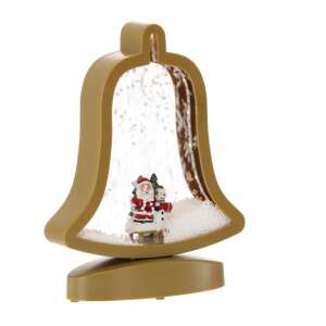 Golden bell shaped Christmas snow globe with Santa Claus and snowman inside, lights up and plays music - Nonbrand Christmas Decoration