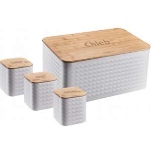 SABIO bread bin with bamboo lid and 3 storage containers, white - Food storage