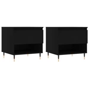 Set of 2 black bedside tables with drawer and shelf, gold legs - Furniture