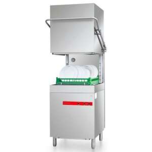 Ipari szállítószalagos mosogatógép leeresztő szivattyúval, rozsdamentes acél, 500x500mm kosárméret - Mosogatógép