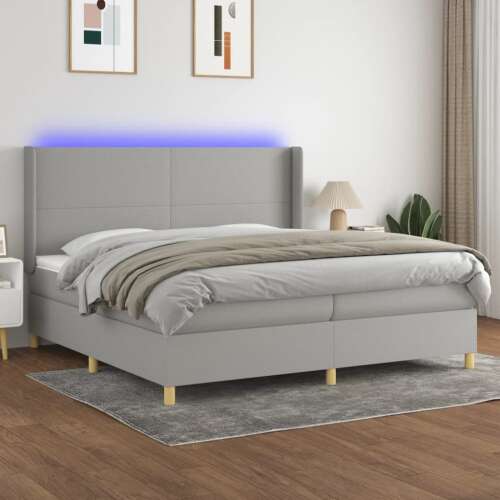 vidaXL világosszürke szövet rugós és LED-es ágy matraccal 200x200 cm 80843074