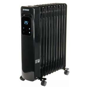 Powermat PM-GOL-3000DLW electric oil radiator, black, 3/4 view - Space Heater