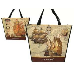 Carmani kétoldalas válltáska, történelmi hajók mintával, 46x11x38cm, műanyag - Bevásárló táska- & szatyor