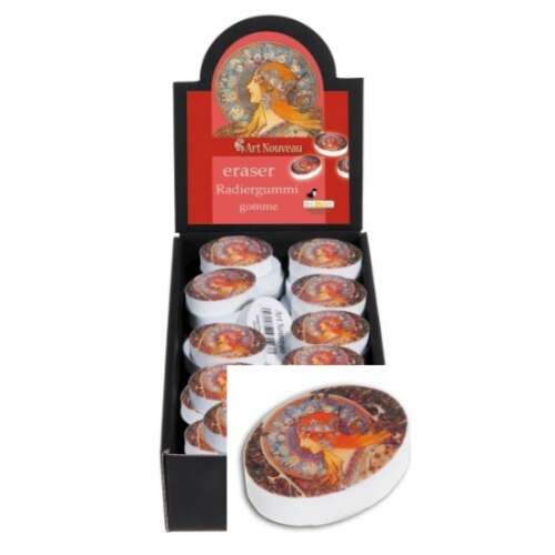 Art Nouveau ovális radír Mucha Zodiákussal