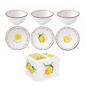 3 darabos Amalfi citrom mintás porcelán tálka szett, 9,5cm, dobozban - Tál