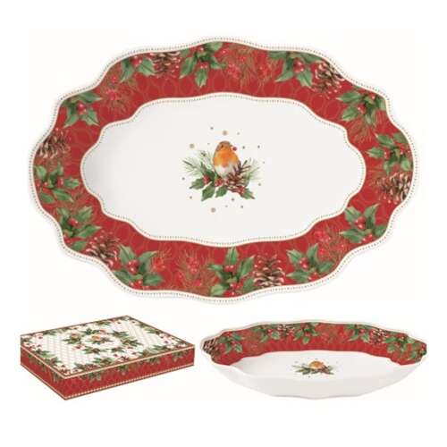 R2S.1488CHBE Karácsonyi Bogyók Porcelán Ováltál, 30x21x5cm, dobozban