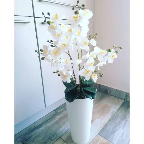 Padlóvázás élethű orchidea dekor 4 virágos változat FEHÉR