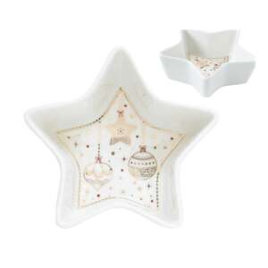 Fehér porcelán csillag alakú tál karácsonyi díszekkel, 15x5cm, R2S.1323CHLI - Tál