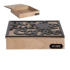 Fából készült kávékapszula tartó doboz 'But first coffee' mintával, 24x24x5cm - Clayre & Eef