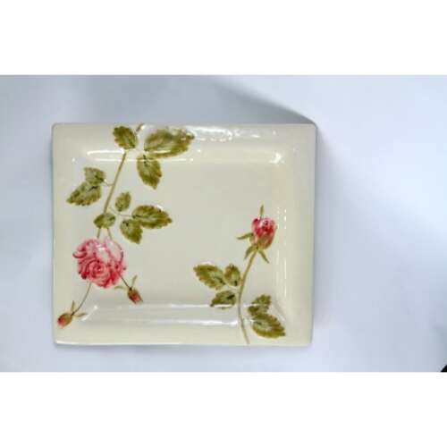 Kézzel festett kerámia tál rózsa mintával