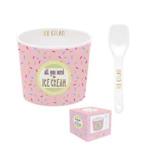 Onfleek Fagylaltos tálka kanállal, 8,5cm, rózsaszín, csillogó, Minden, amire szükséged van, az a fagylalt - Tál